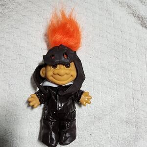 Copied - RUSS Troll Doll--Full Black  Pilot Suit with ORANGE Hair--5in